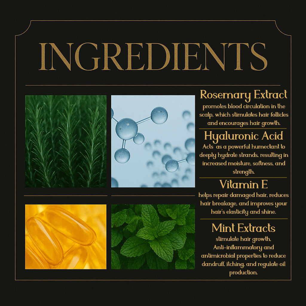 Rosemary Hair Growth & Repair Oil with Mint, Hyaluronic Acid & Vitamin E – Anti-Hair Loss Treatment